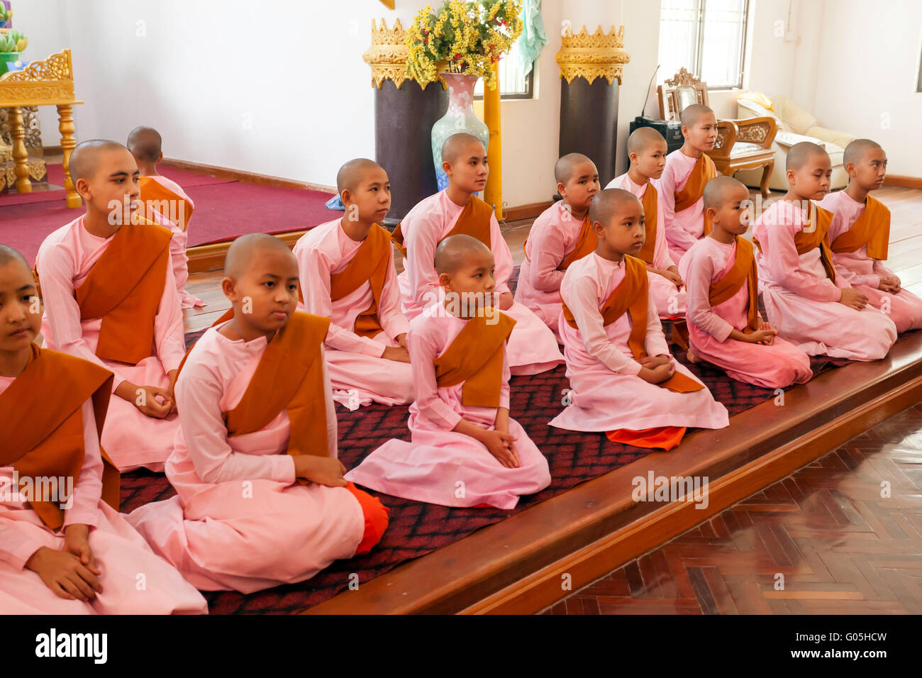 Young monks are trained at WAT JONG KHAM dates back to at least the 13th century - KENGTUNG also known as KYAINGTONG, MYANMAR Stock Photo