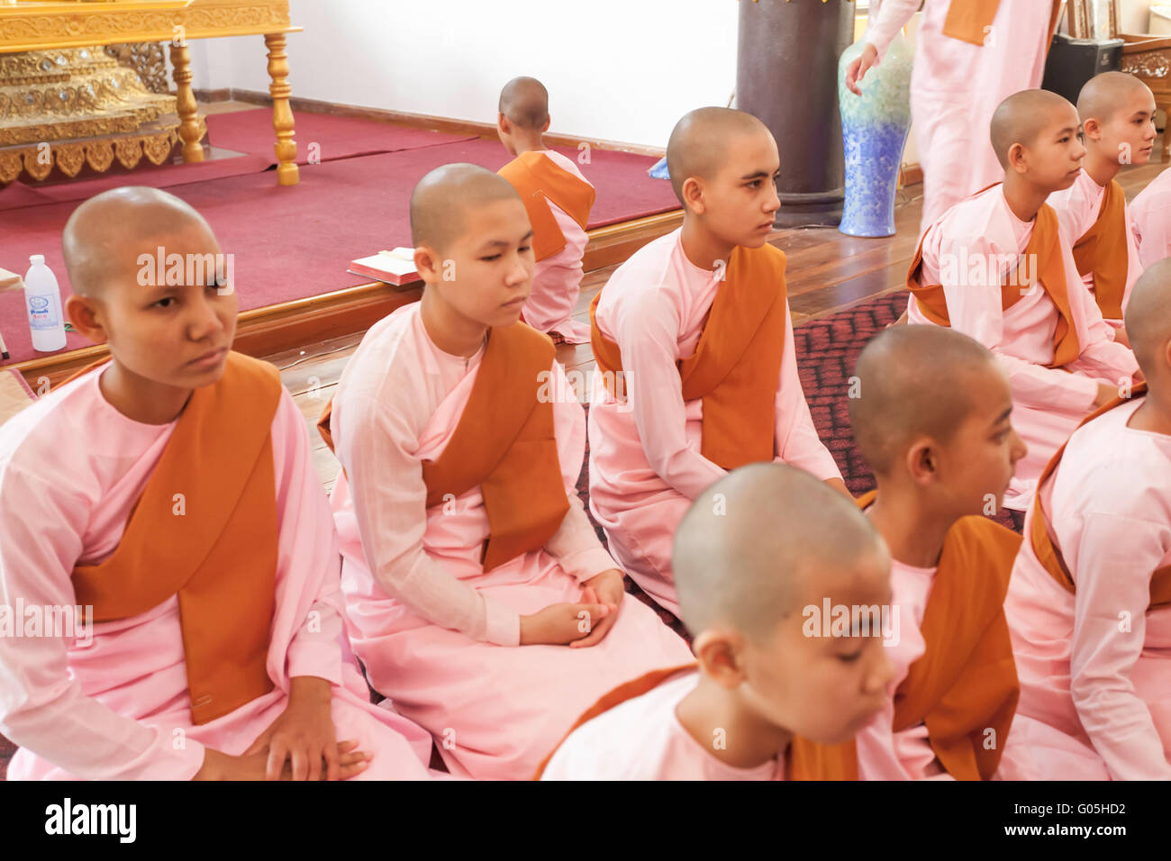 Young monks are trained at WAT JONG KHAM dates back to at least the 13th century - KENGTUNG also known as KYAINGTONG, MYANMAR Stock Photo