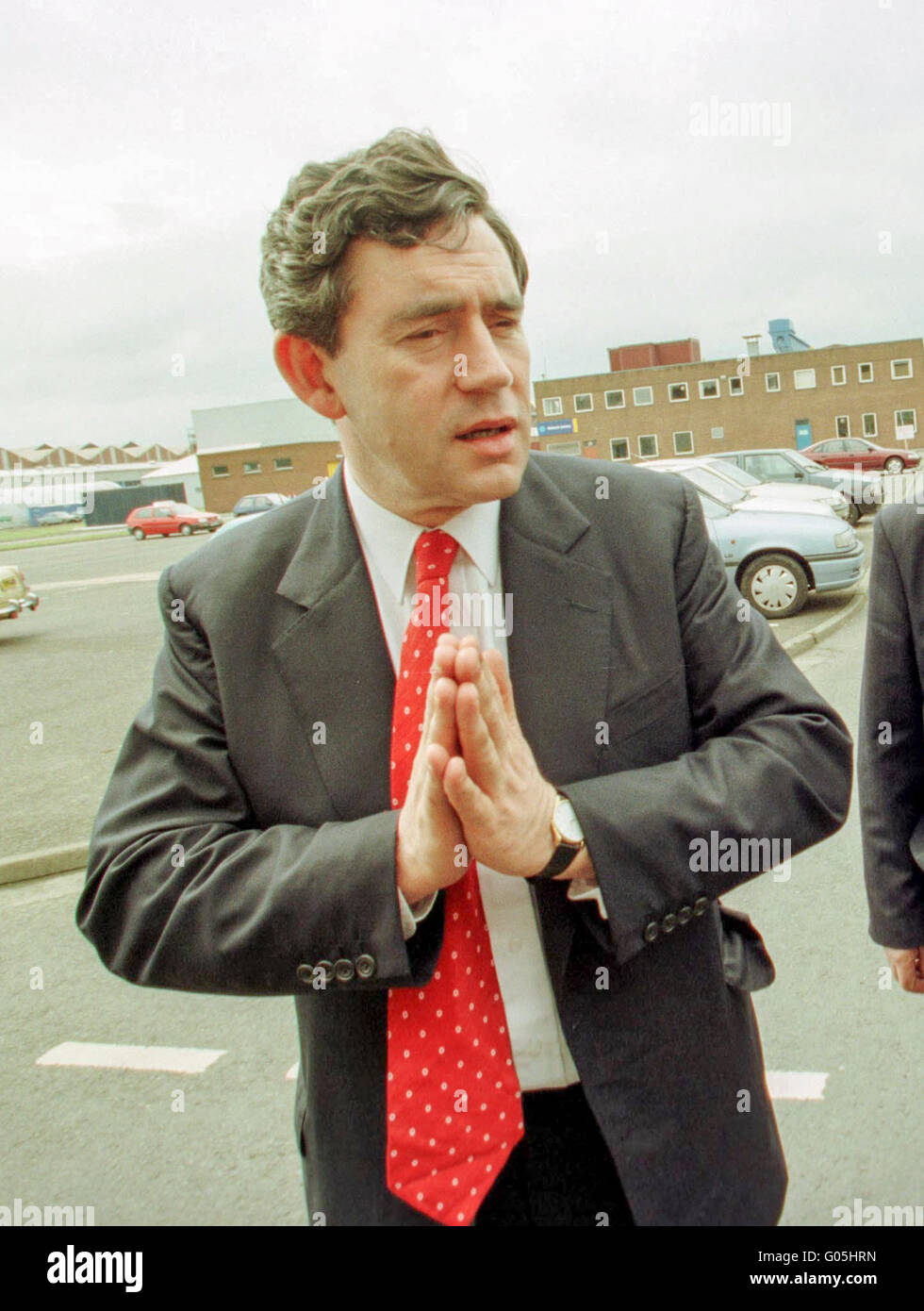Gordon Brown campaigns in Rosyth Shipyard Fife during Election Campaign 1997 Stock Photo