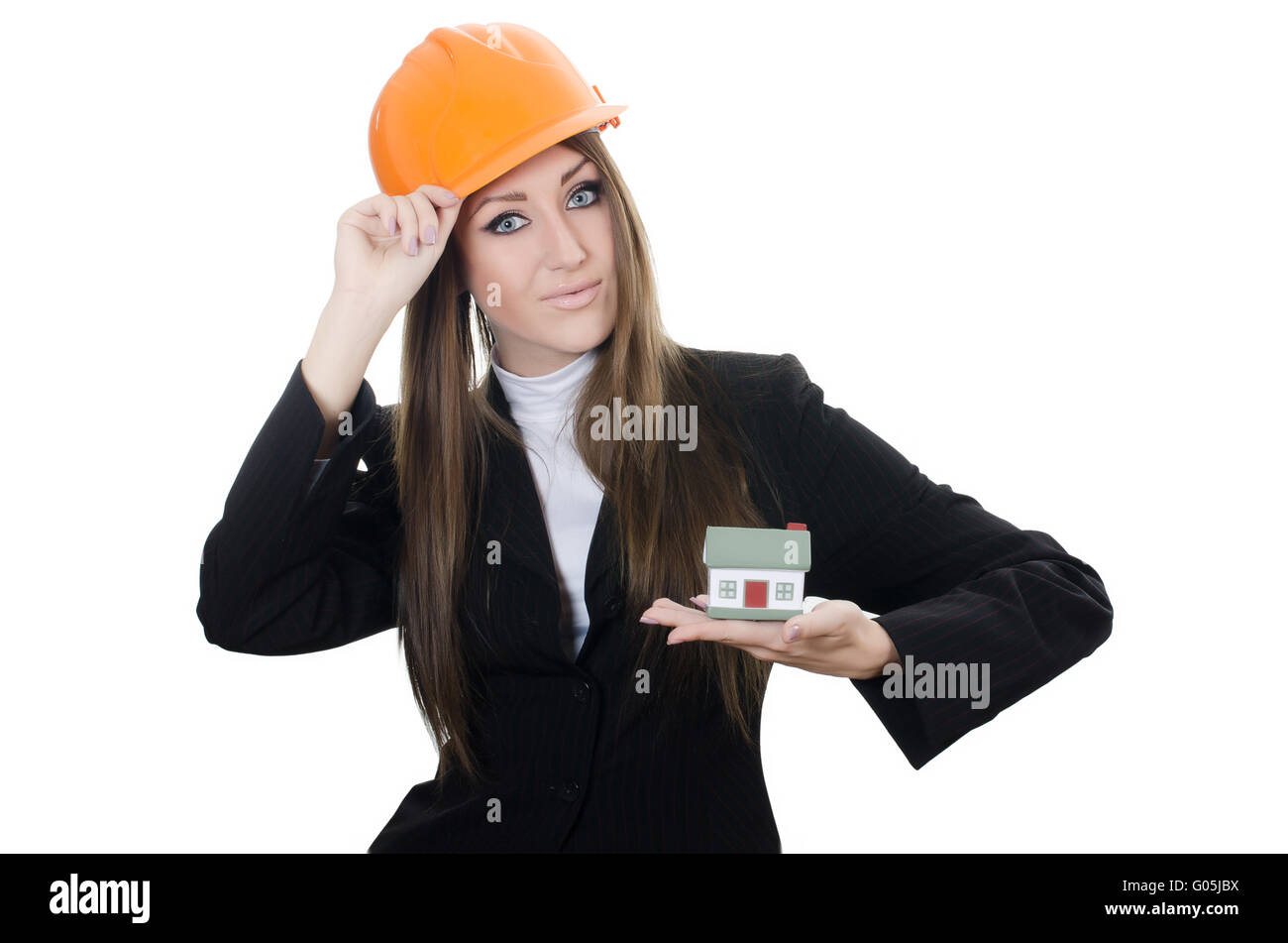 The business woman with small model of the house Stock Photo - Alamy