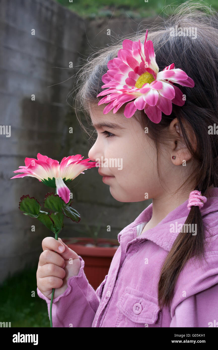 Child meadow smell flower hi-res stock photography and images - Alamy