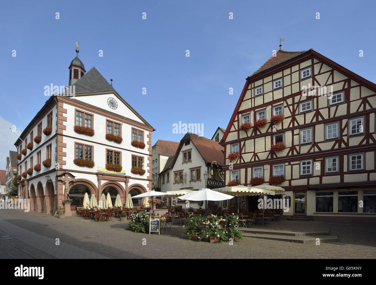 Lower marketplace with old city hall in Lohr Stock Photo
