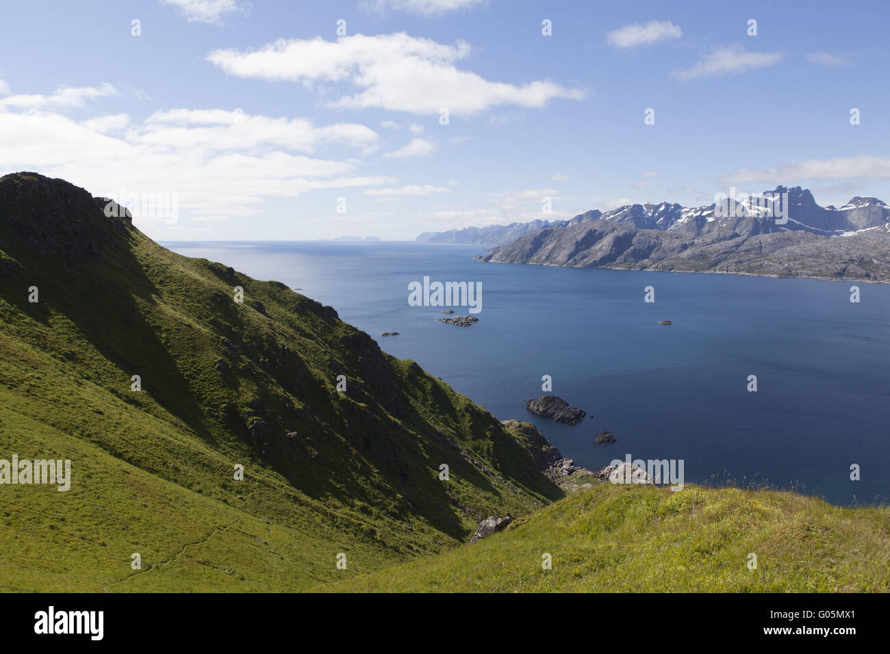 Hilly coastal landscape, Lofoten islands, Norway Stock Photo