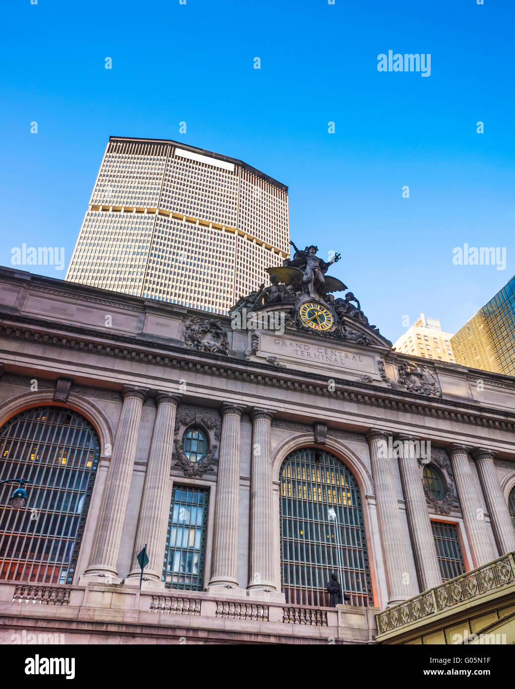 New York, USA - April 24, 2015: Fragment of Grand Central Terminal Building in Midtown Manhattan, New York City, USA. It is GCT Stock Photo