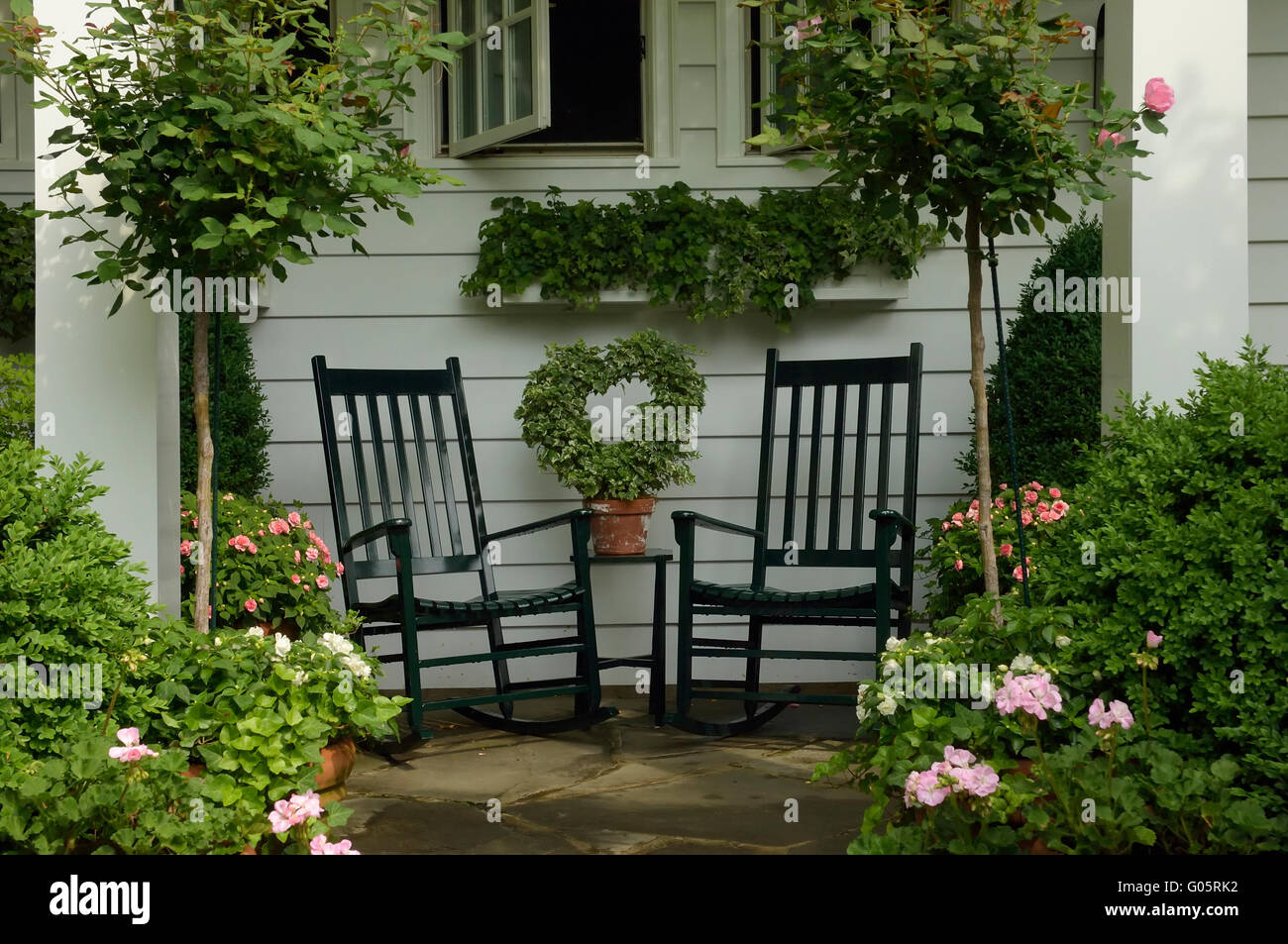 Wooden rocking chairs on a veranda. Virginia. USA Stock Photo Alamy