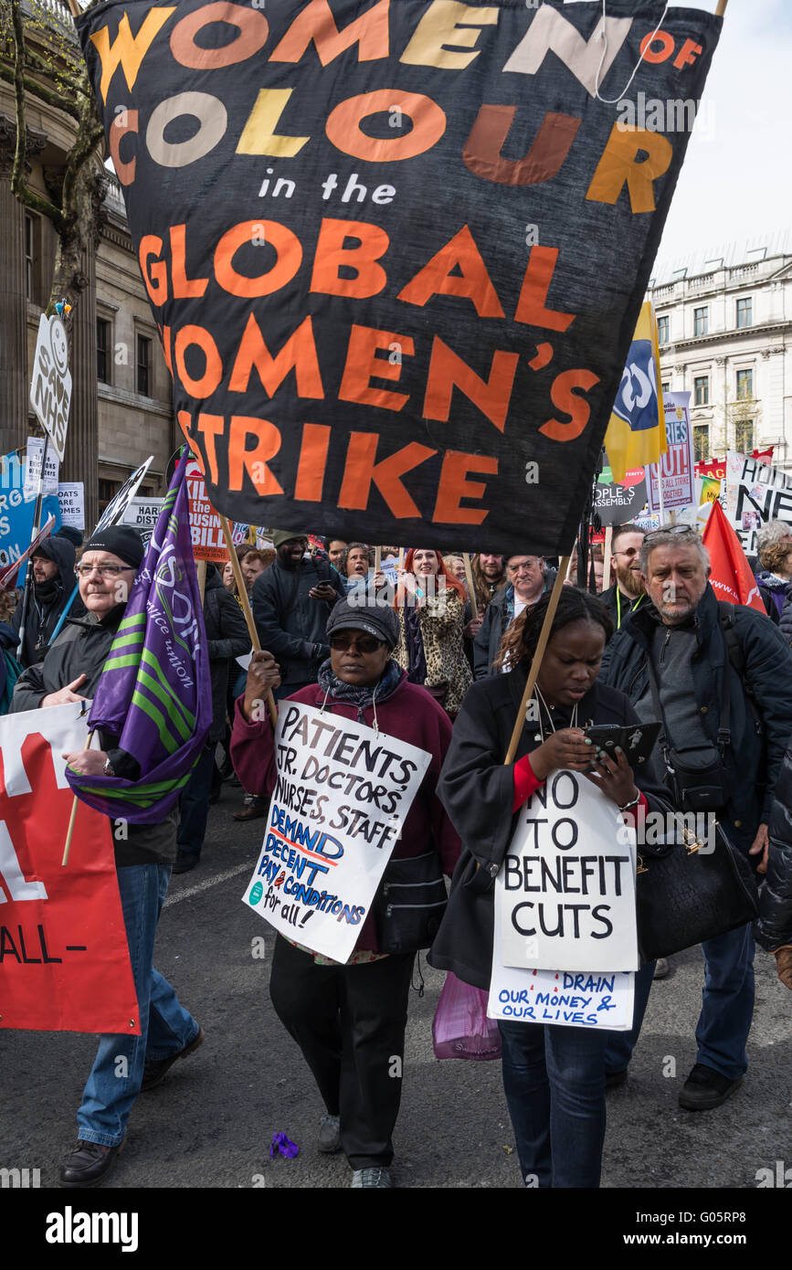 Protesters marching to Trafalgar Square, London, England, UK Stock Photo