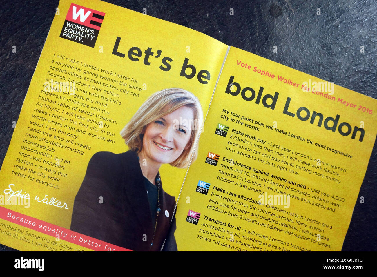 2016 London mayoral election campaign literature - Women's Equality Party candidate Sophie Walker Stock Photo