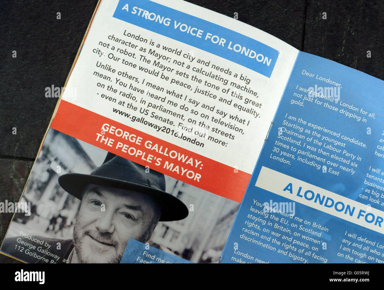 2016 London mayoral election campaign literature - George Galloway Stock Photo