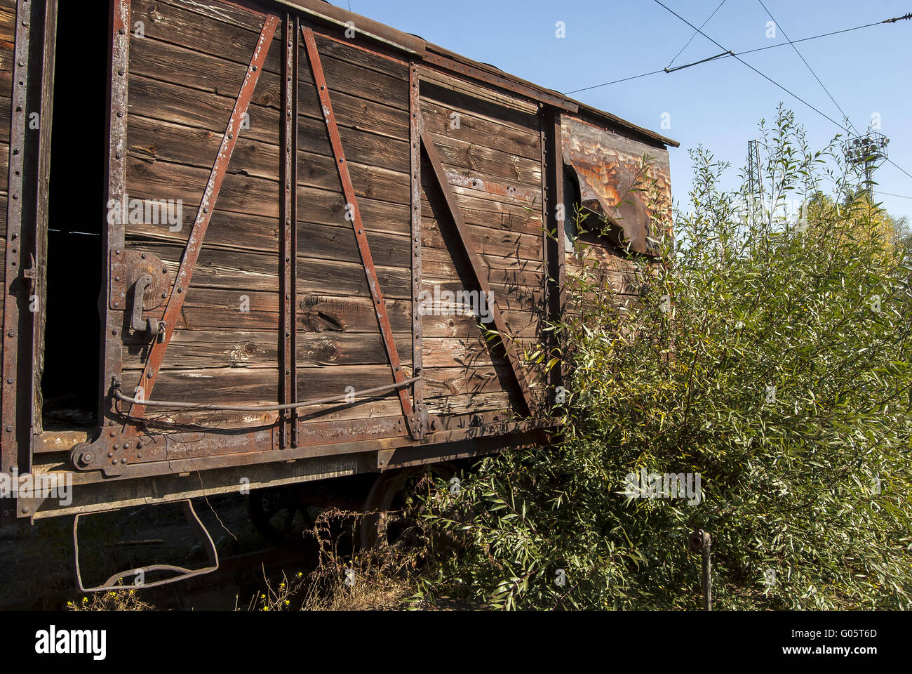 old-freight-abandoned-wooden-railway-wagon-and-bus-stock-photo-alamy