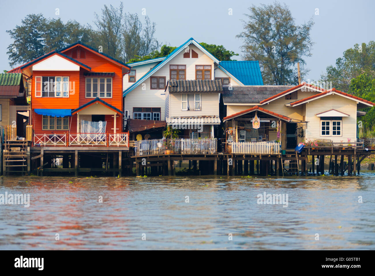 Over Water River Stilt Residential Houses Bangkok Stock Photo Alamy