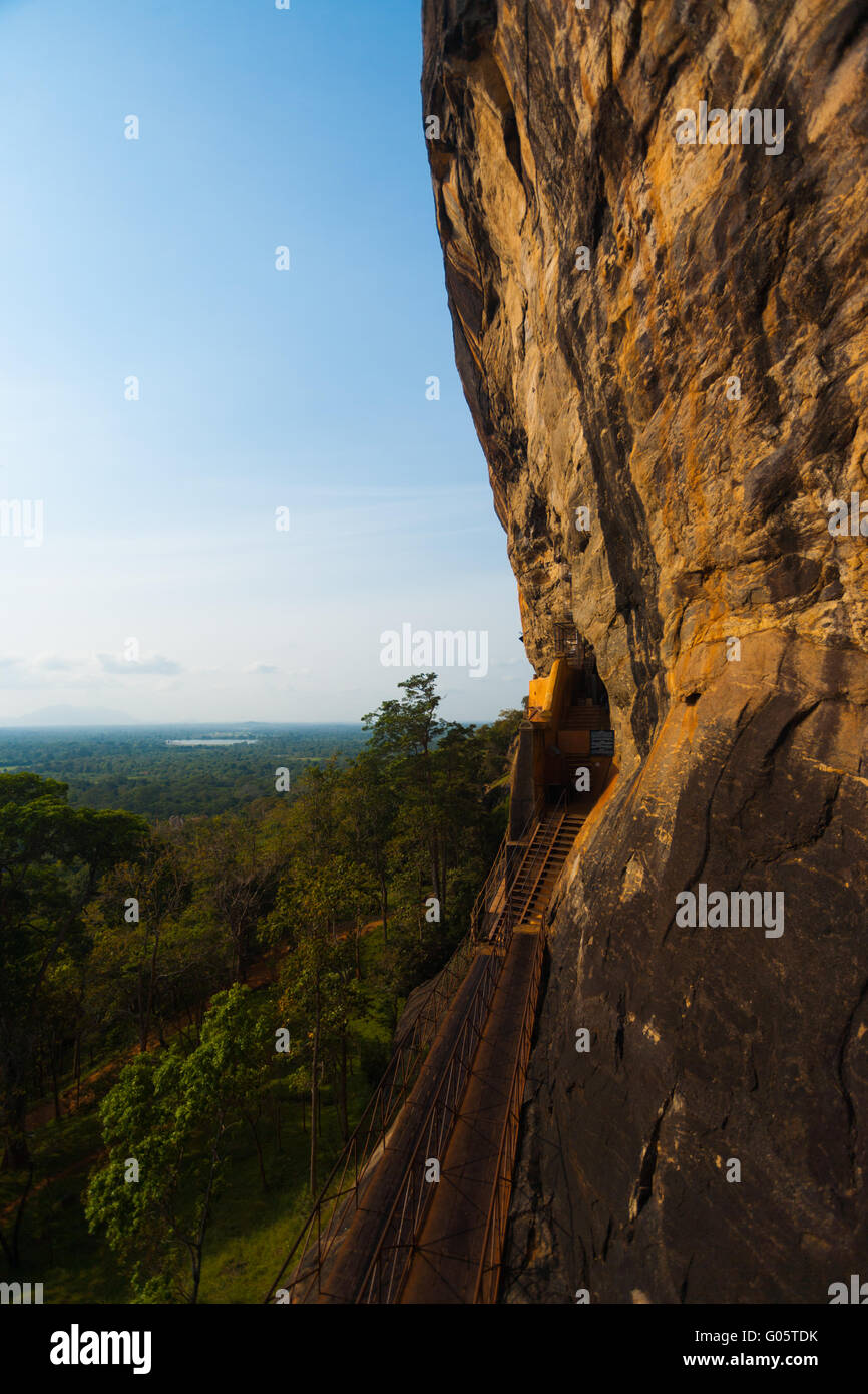Sigiriya Rock Cliff Face Stairs Exit Landscape Stock Photo