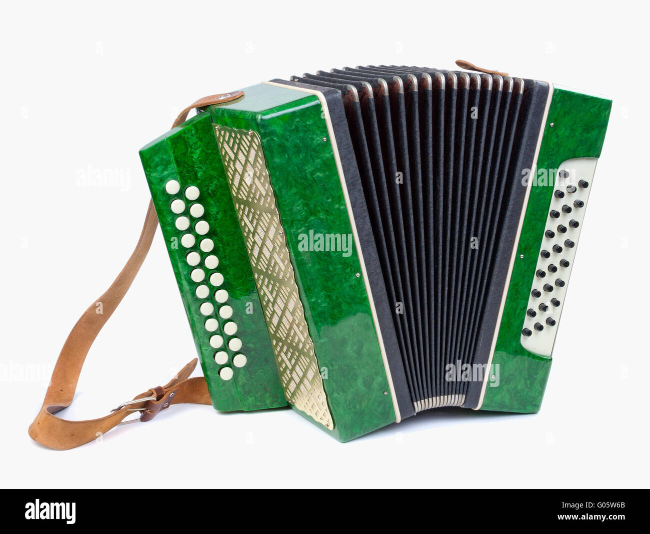 Old bayan (musical instrument as accordion) isolated on white Stock Photo -  Alamy