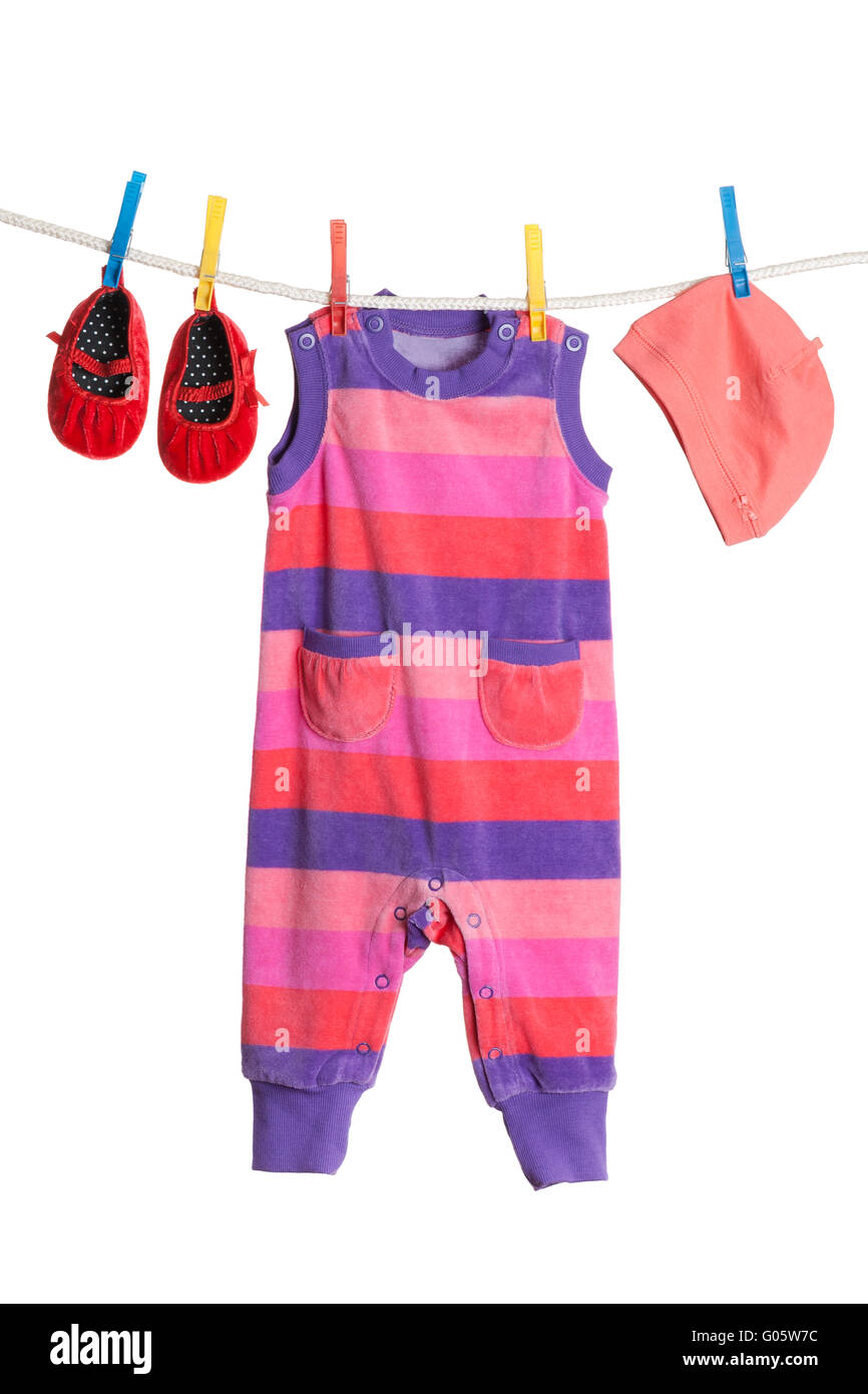 A set of children's clothes hanging on a clothesline Stock Photo Alamy