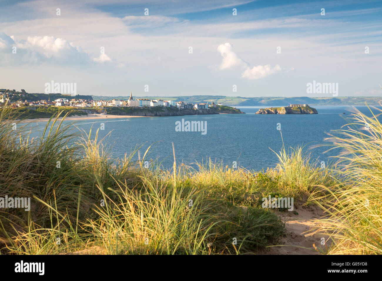 Tenby south beach from Giltar Head - Pembrokeshire Stock Photo