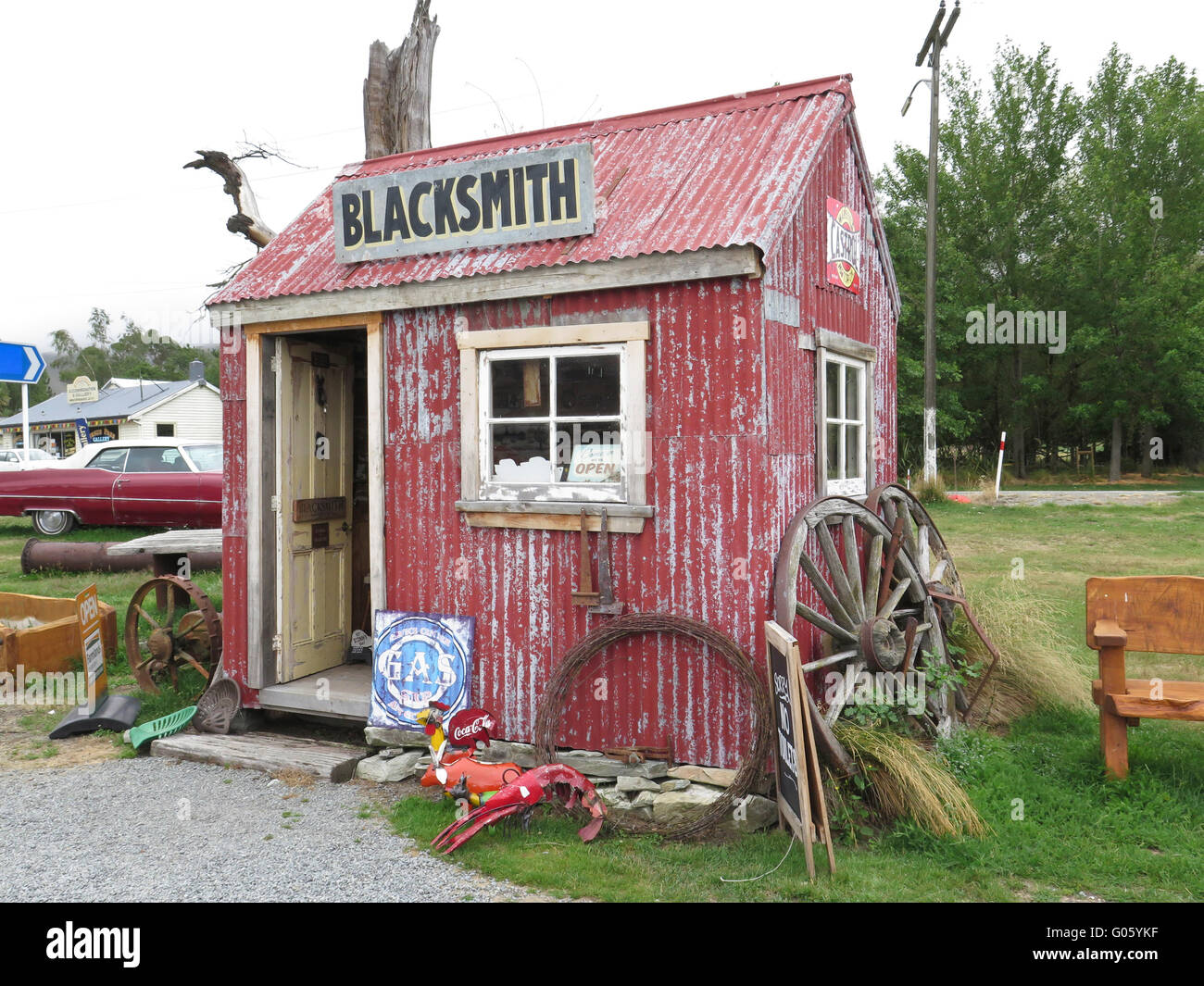 Old Blacksmith Store at Three Creeks Service Station South Island, New Zealand Stock Photo