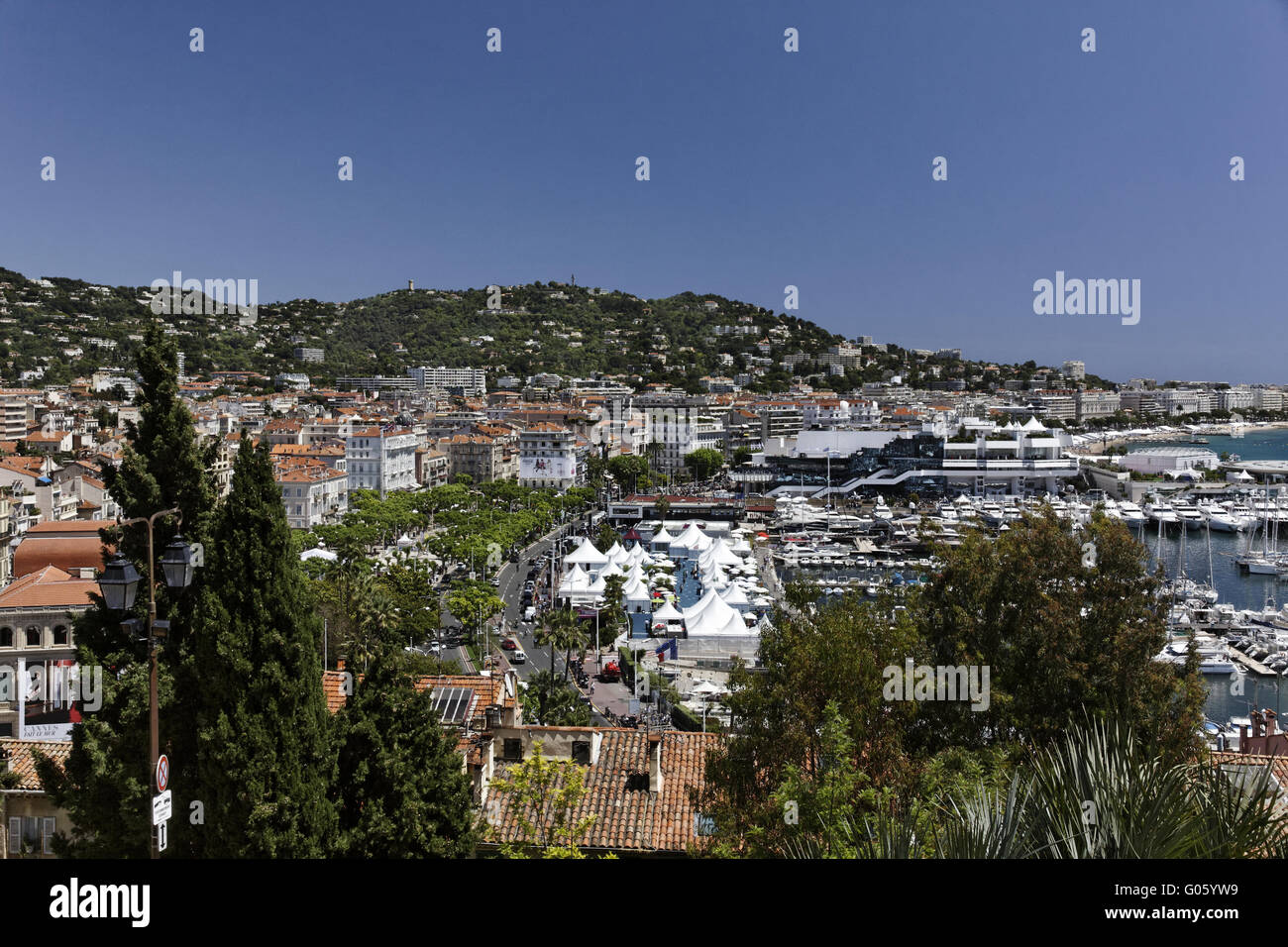 Cannes, panorama view from the castle with marina Stock Photo