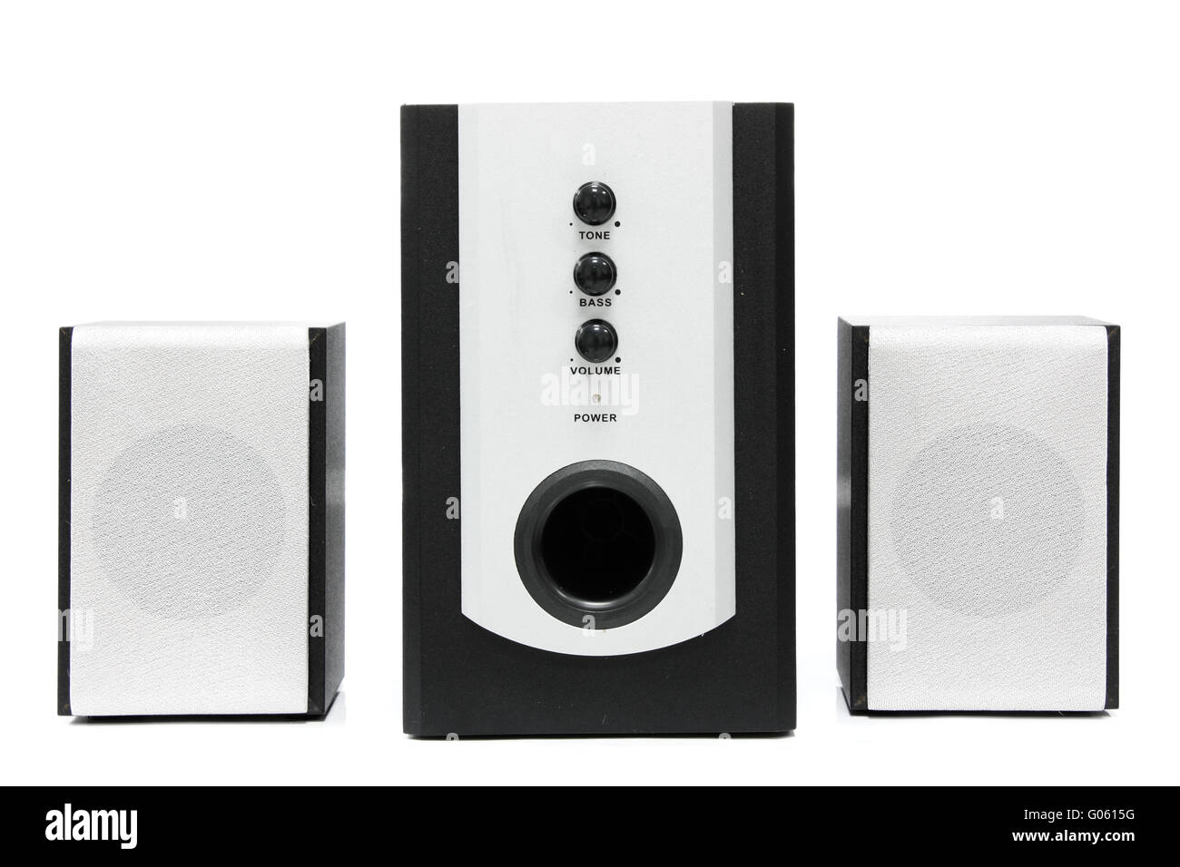 Computer multimedia speaker set isolated on white Stock Photo Alamy