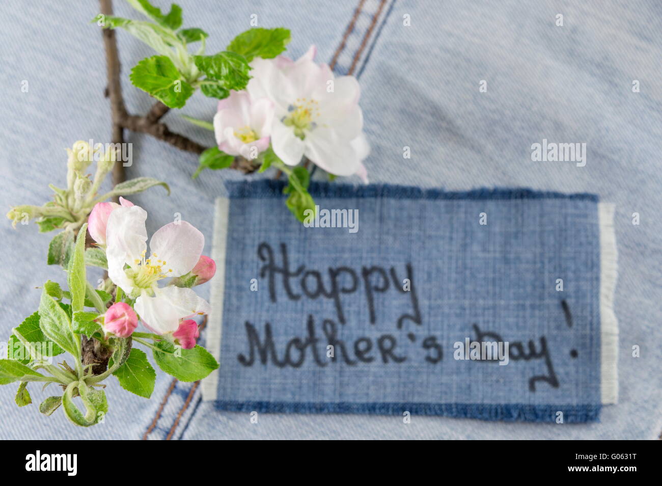 Happy mothers day note with spring flowers Stock Photo