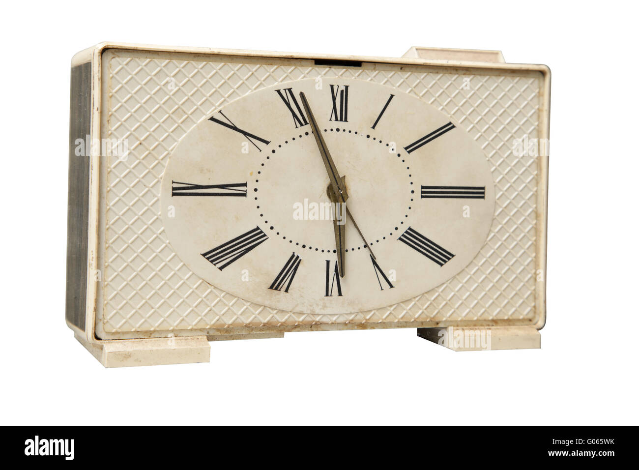 Old alarm clock isolated over white background Stock Photo - Alamy