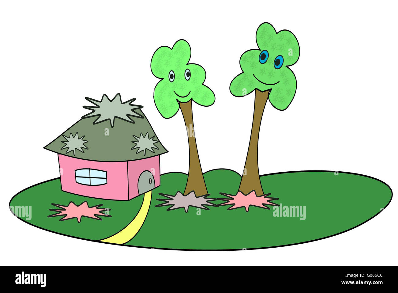 Little house on a green lawn and trees Stock Photo Alamy