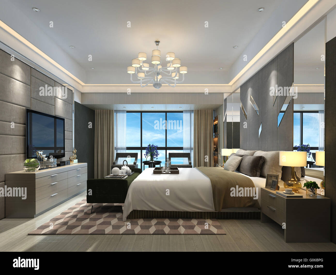 Bedroom Interior 3D Illustration Stock Photo - Alamy