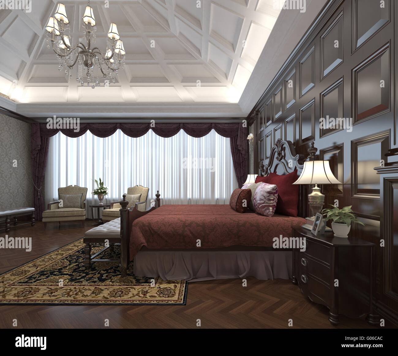 Bedroom Interior 3D Illustration Stock Photo - Alamy - Textile Art With 3D Elements For Bedroom Interior
