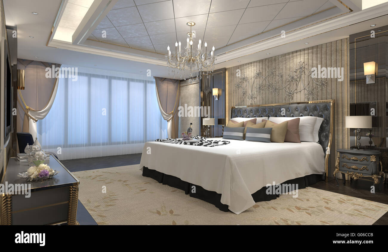Bedroom Interior 3D Illustration Stock Photo - Alamy - Textile Art With 3D Elements For Bedroom Interior