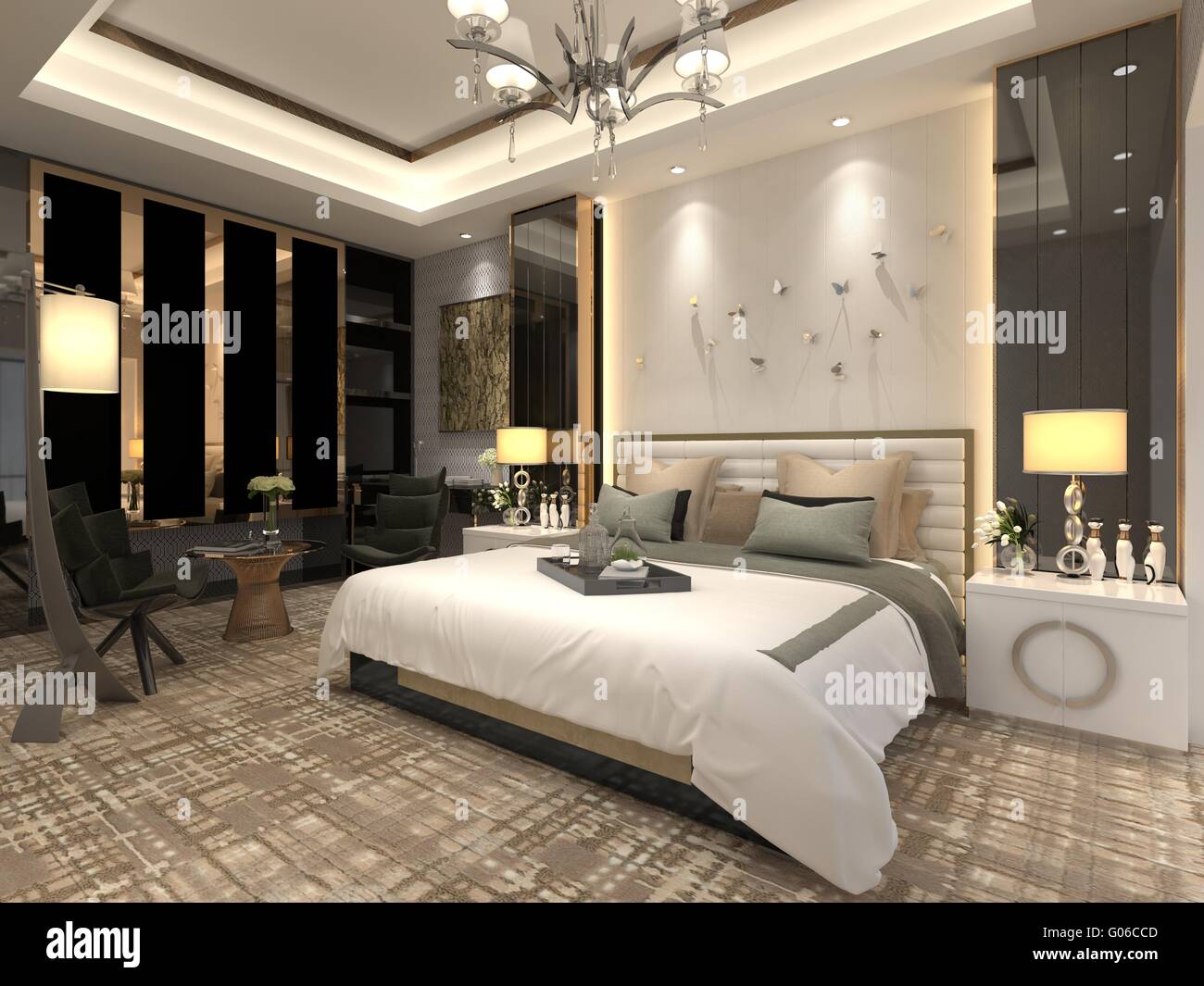 Image showcasing Bedroom Interior 3D Illustration Stock Photo - Alamy