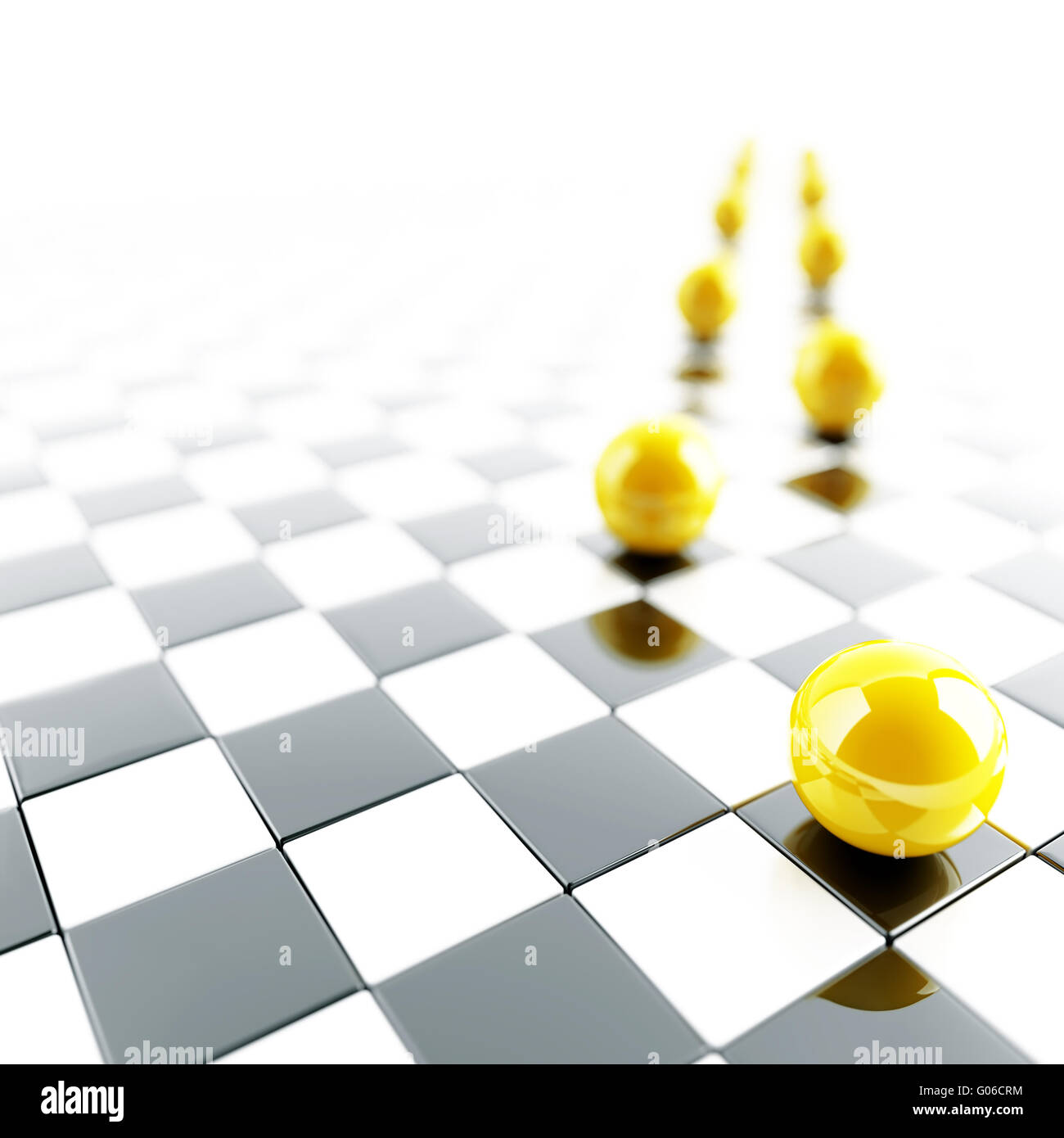 abstract bright yellow balls on checkered white bl Stock Photo