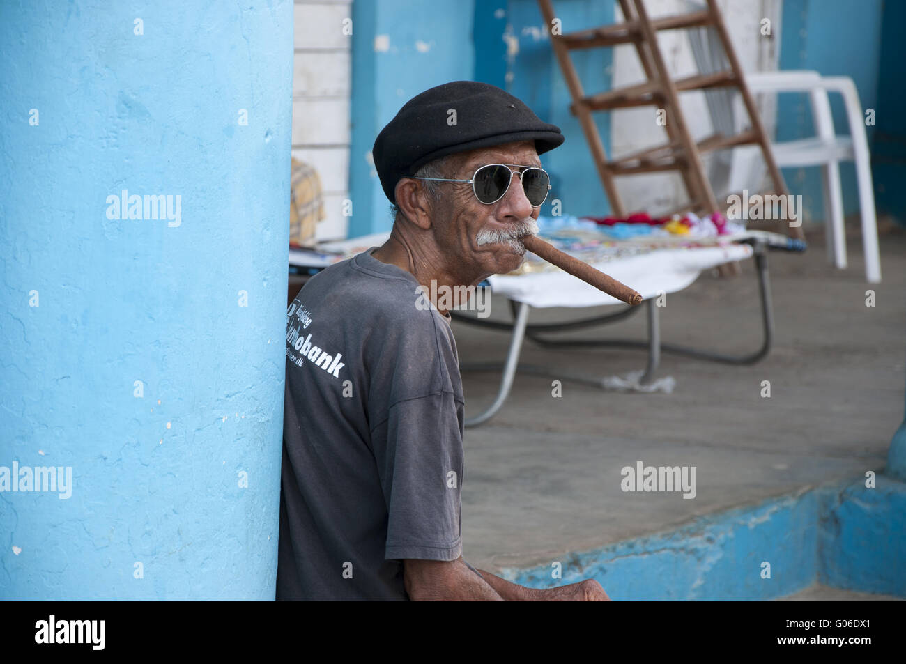 Man with cigar in Trinidad, Cuba Stock Photo