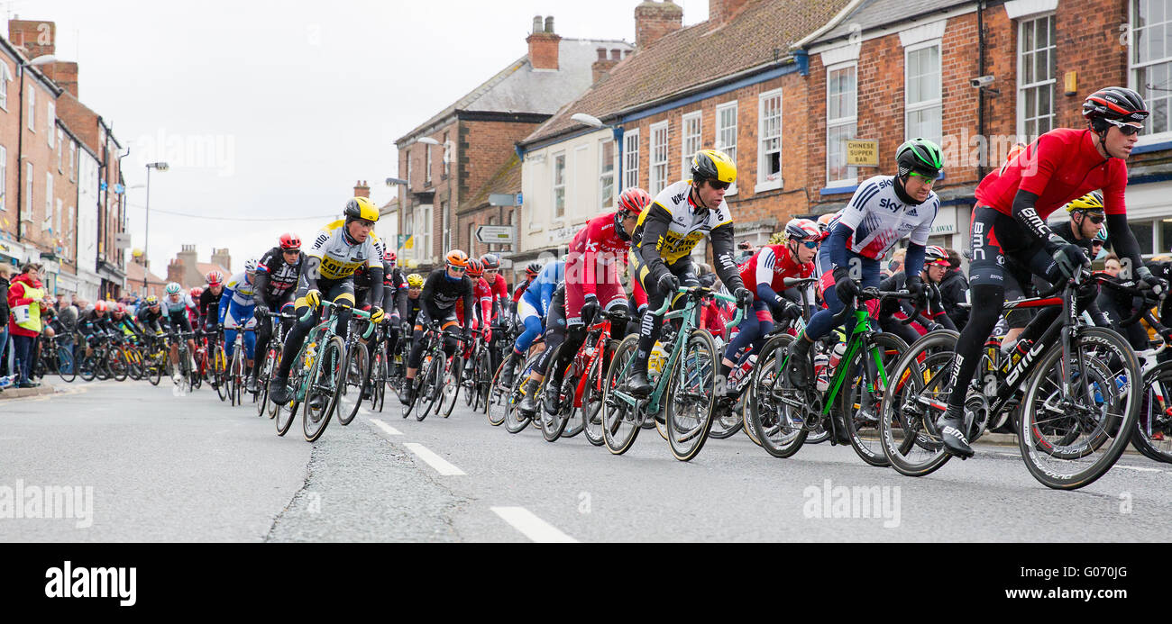 The Tour De Yorkshire 2016 cycle race riding through the high street of