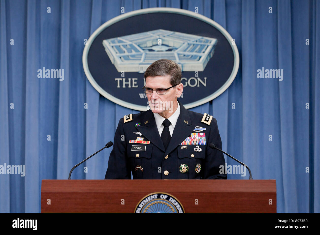 Washington, DC, USA. 29th April, 2016. Army General Joseph L. Votel, head of US Central Command, reports that the Defense Department took disciplinary action against 16 of its service members over a deadly air strike on a hospital in Kunduz, Afghanistan in 2015, but that the disaster did not amount to 'a war crime', due to lack of intent. Credit:  B Christopher/Alamy Live News Stock Photo