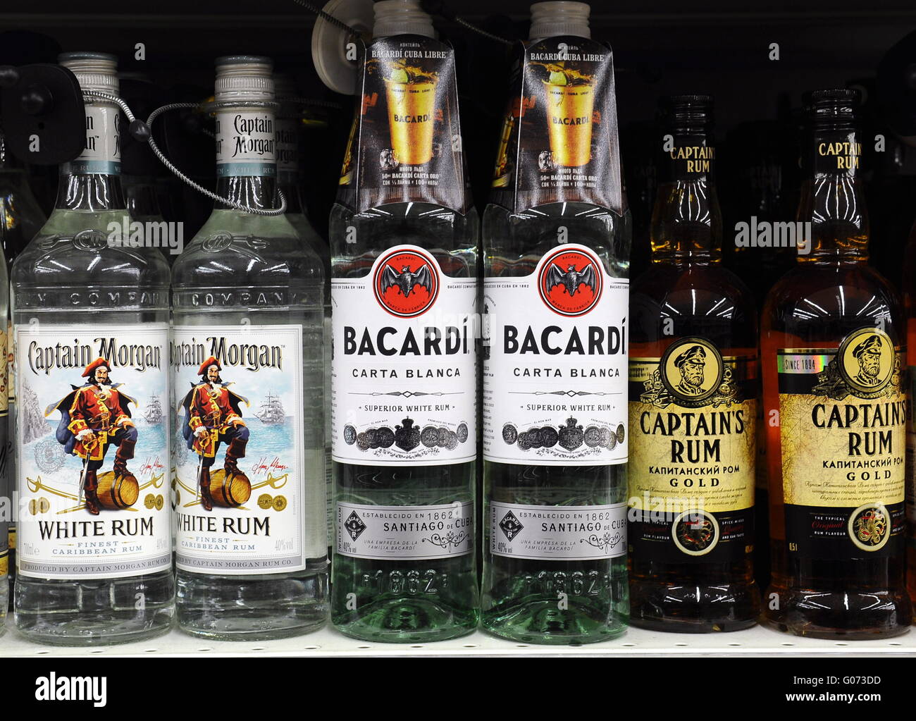 Ryazan, Russia. 7th Apr, 2016. Bottles of Captain Morgan, Bacardi and Stock  Photo - Alamy