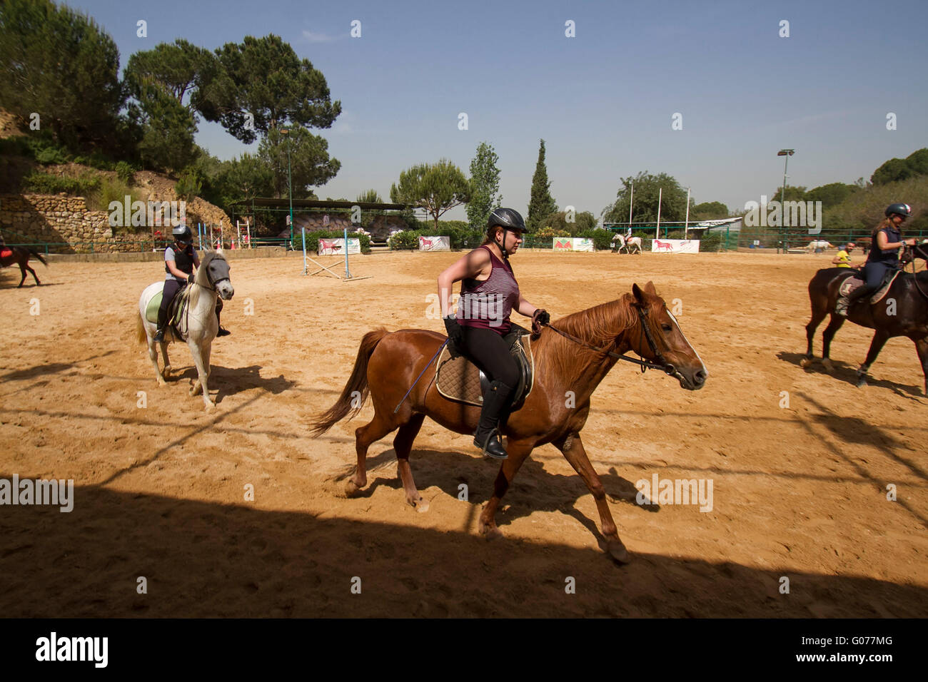 Beirut, Lebanon. 30th April 2016. A Horse riding school on a hot day in