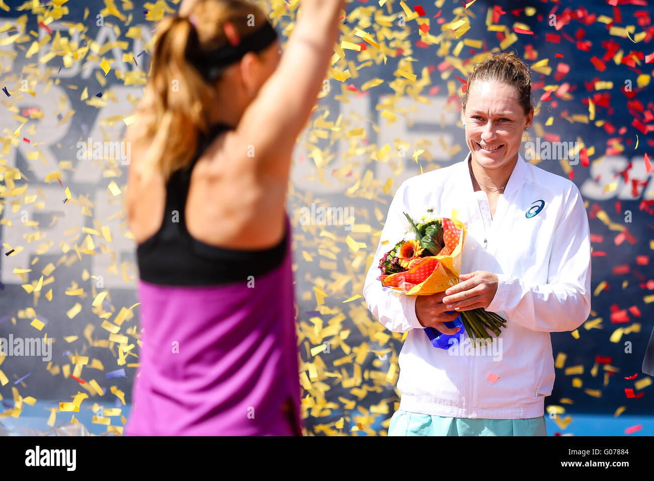 Prague, Czech Republic. April 30, 2016. Lucie Šafářová (CZE) defeated Samantha Stosur (AUS) at WTA J&T Banka Prague Open. © Petr Toman/World Sports Images Stock Photo