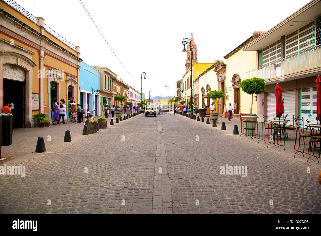 Colorfull street at aguascalientes downtown, mexico Stock Photo