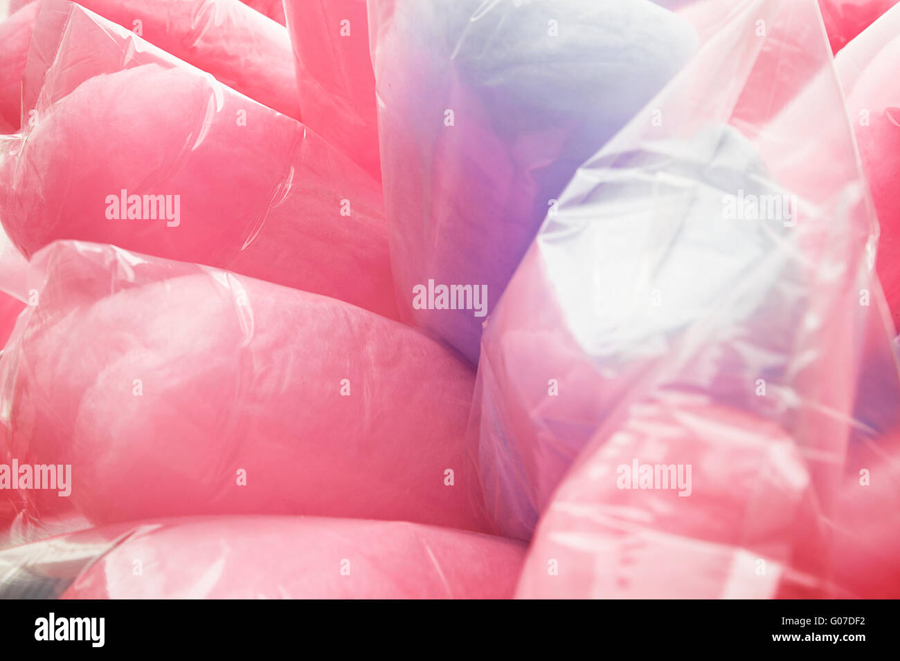 Colorful sweet dessert look like cotton in plastic bag, copttern candy