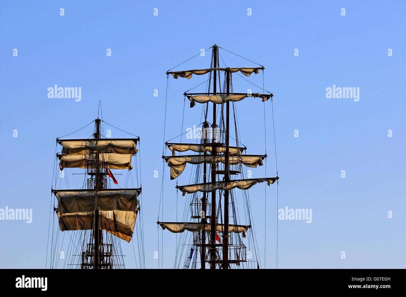 on a long trip - sailing ships in the harbor Stock Photo