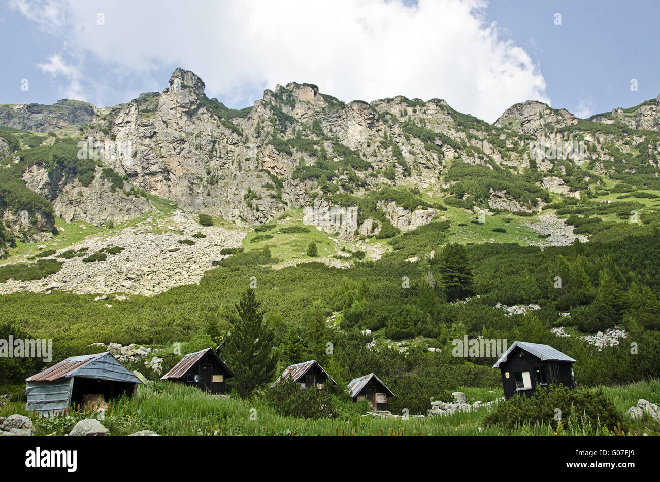 Huts in Rila Mountain Stock Photo