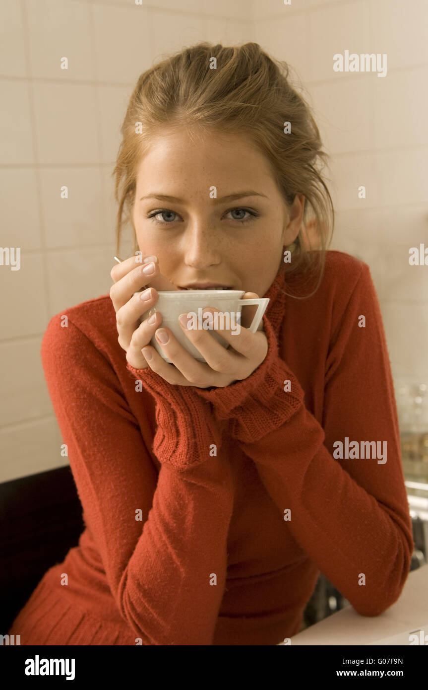 woman drinking tea Stock Photo