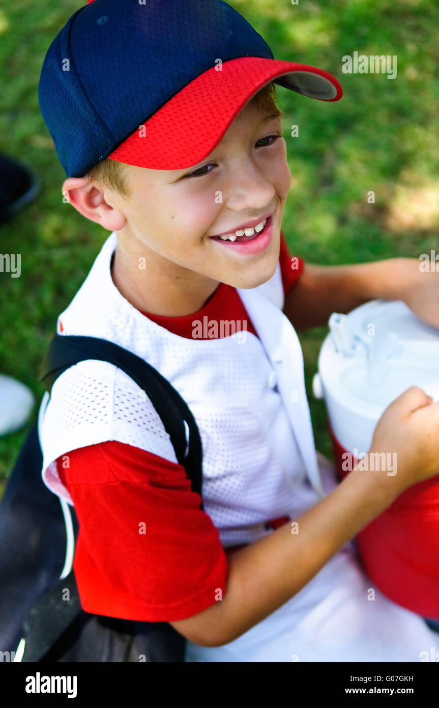 Baseball player up-close smiling Stock Photo