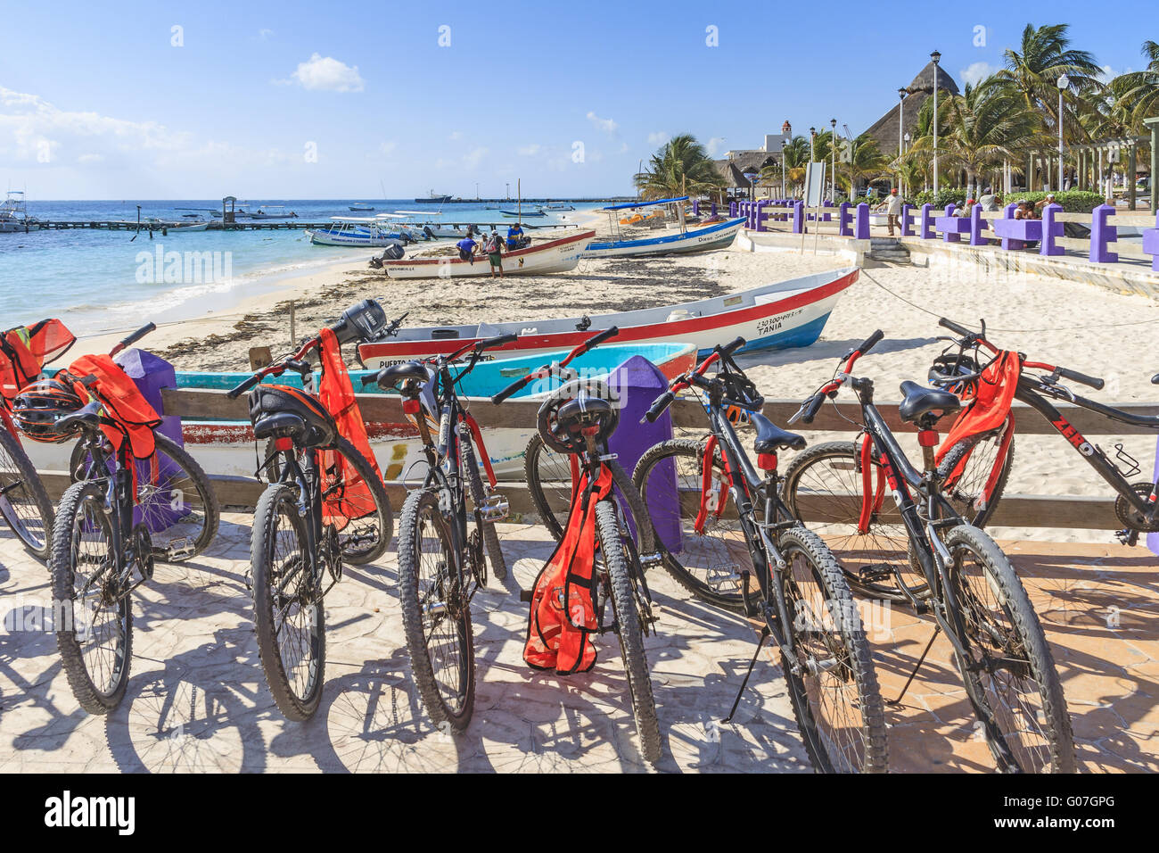 Bikes Parked At The Beach Puerto Morelos Yucatan m Stock Photo Alamy