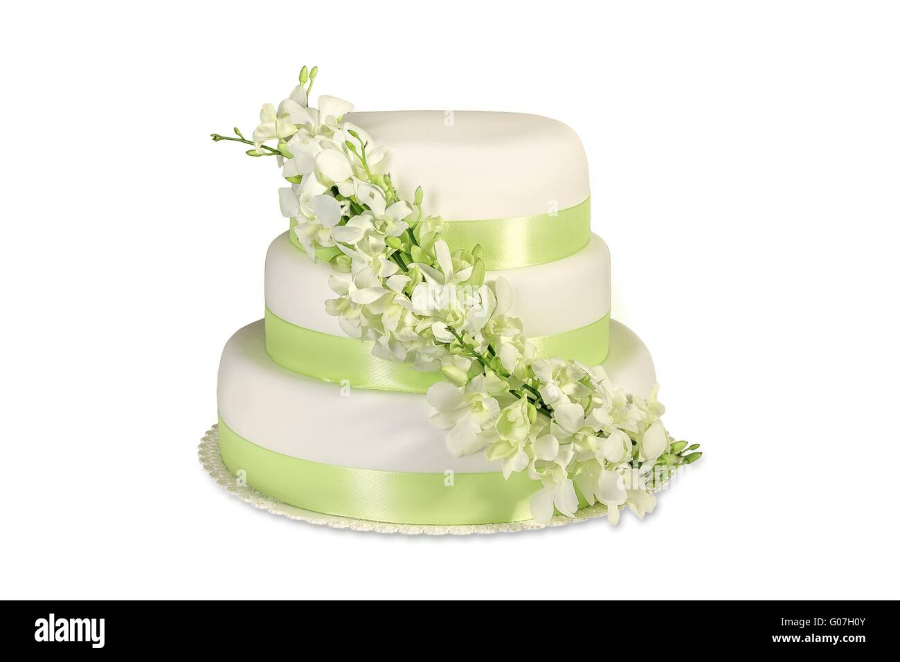 Traditional wedding cake on a white background Stock Photo