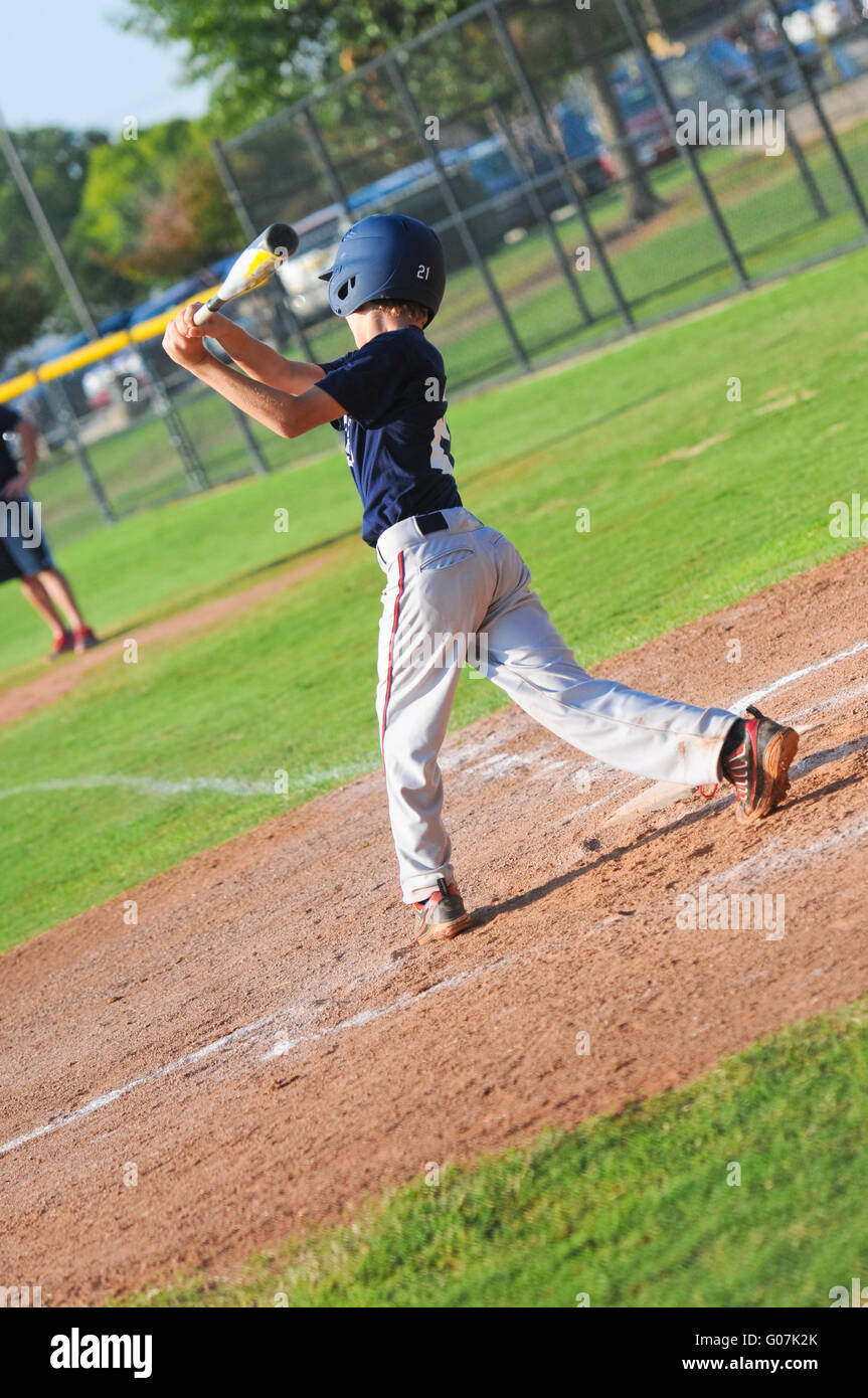 Pre-teen baseball player at bat Stock Photo