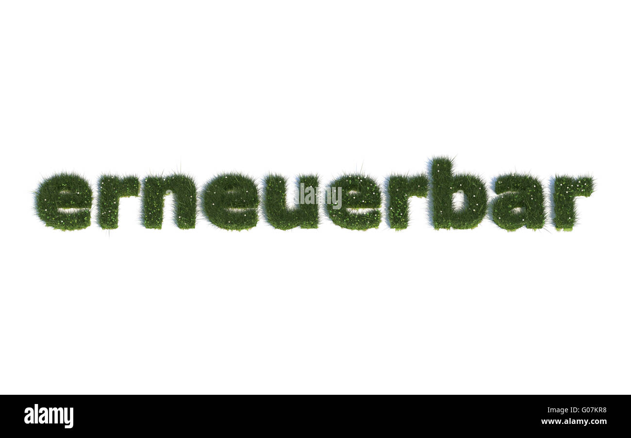 Renewable: Series Fonts out of realistic grass Language G (erneuerbar) Stock Photo