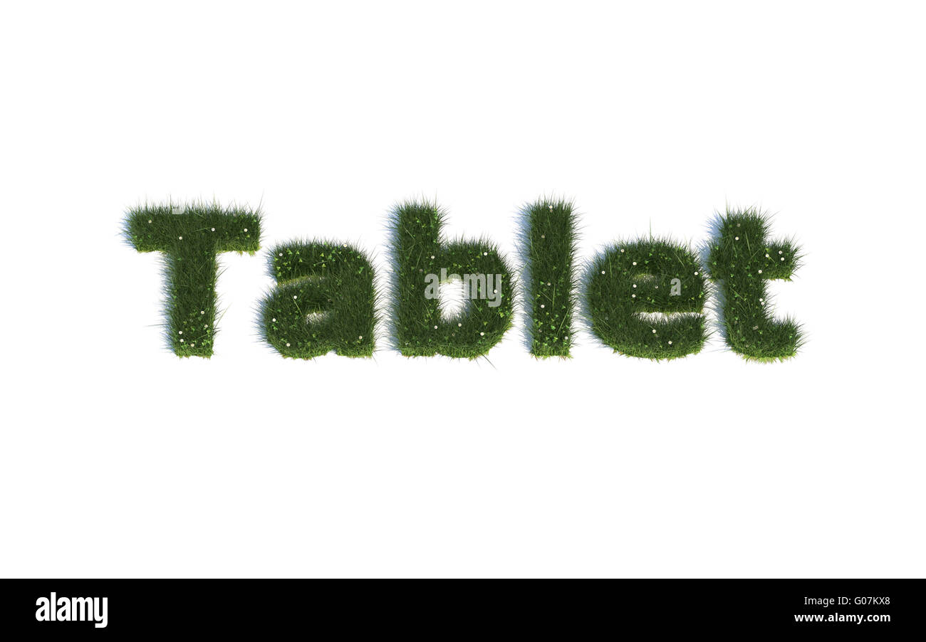 Tablet: Series Fonts out of realistic grass Language G (Tablet) Stock Photo