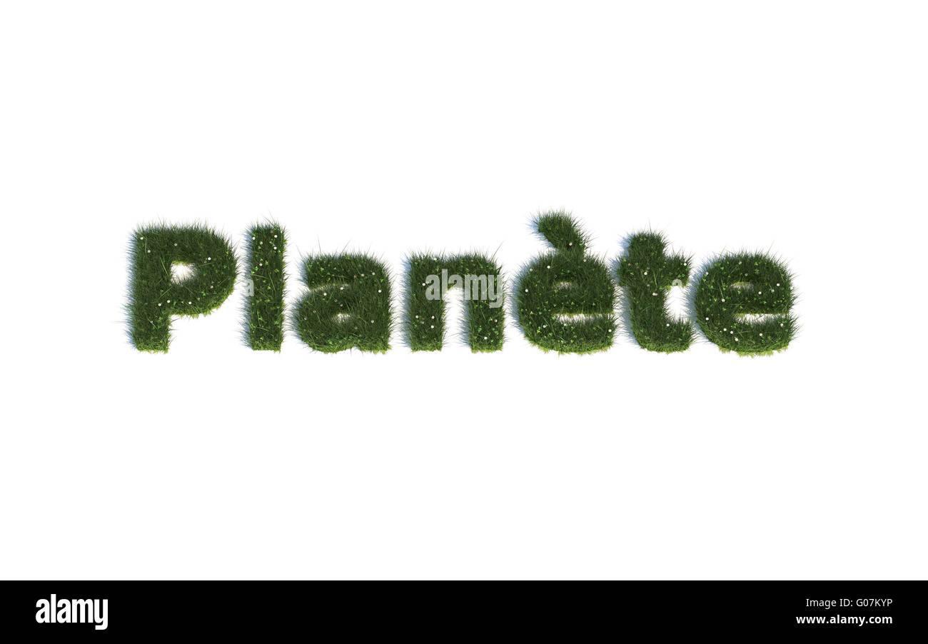 Planet: Series Fonts out of realistic grass Language FR (Planète) Stock Photo