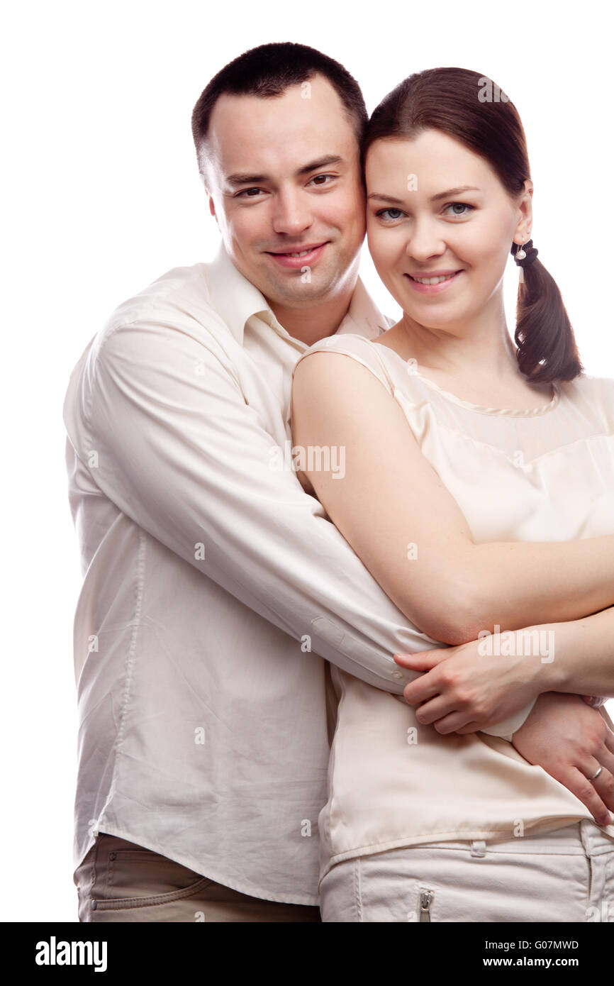 Portrait of happy couple isolated on white background Stock Photo