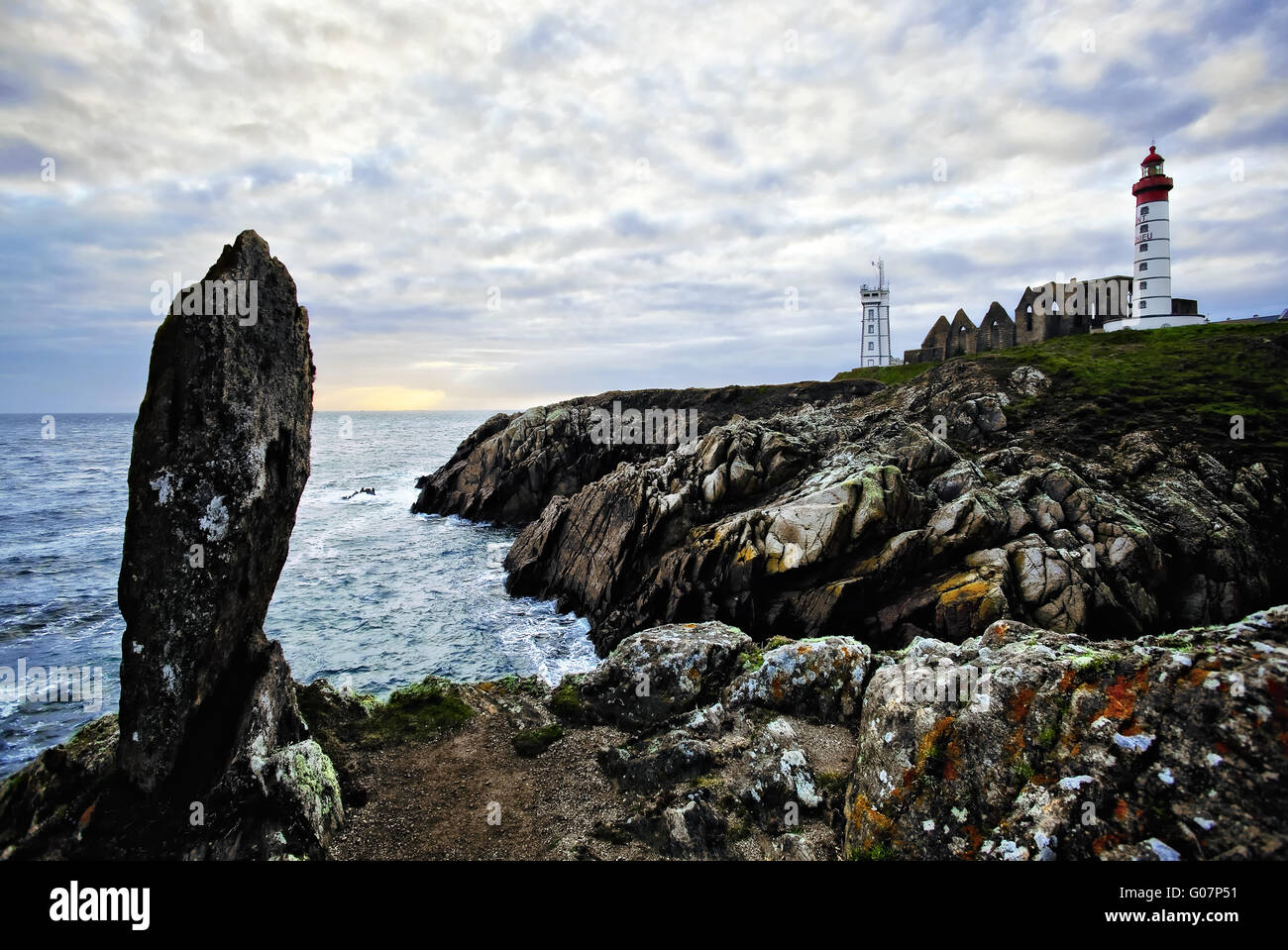Saint Mathieu lighthouse and old abbey, Brittany Stock Photo - Alamy
