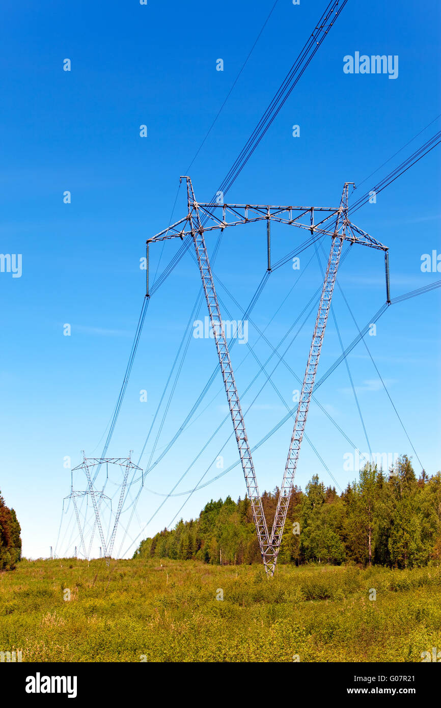 Highvoltage line of electricity transmissions on Stock Photo Alamy